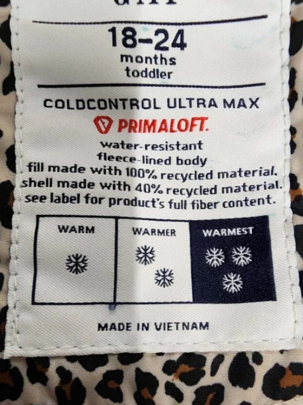 Baby GAP Coldcontrol Ultra Max Leopard Print Coat - Size 18-24 months Toddler